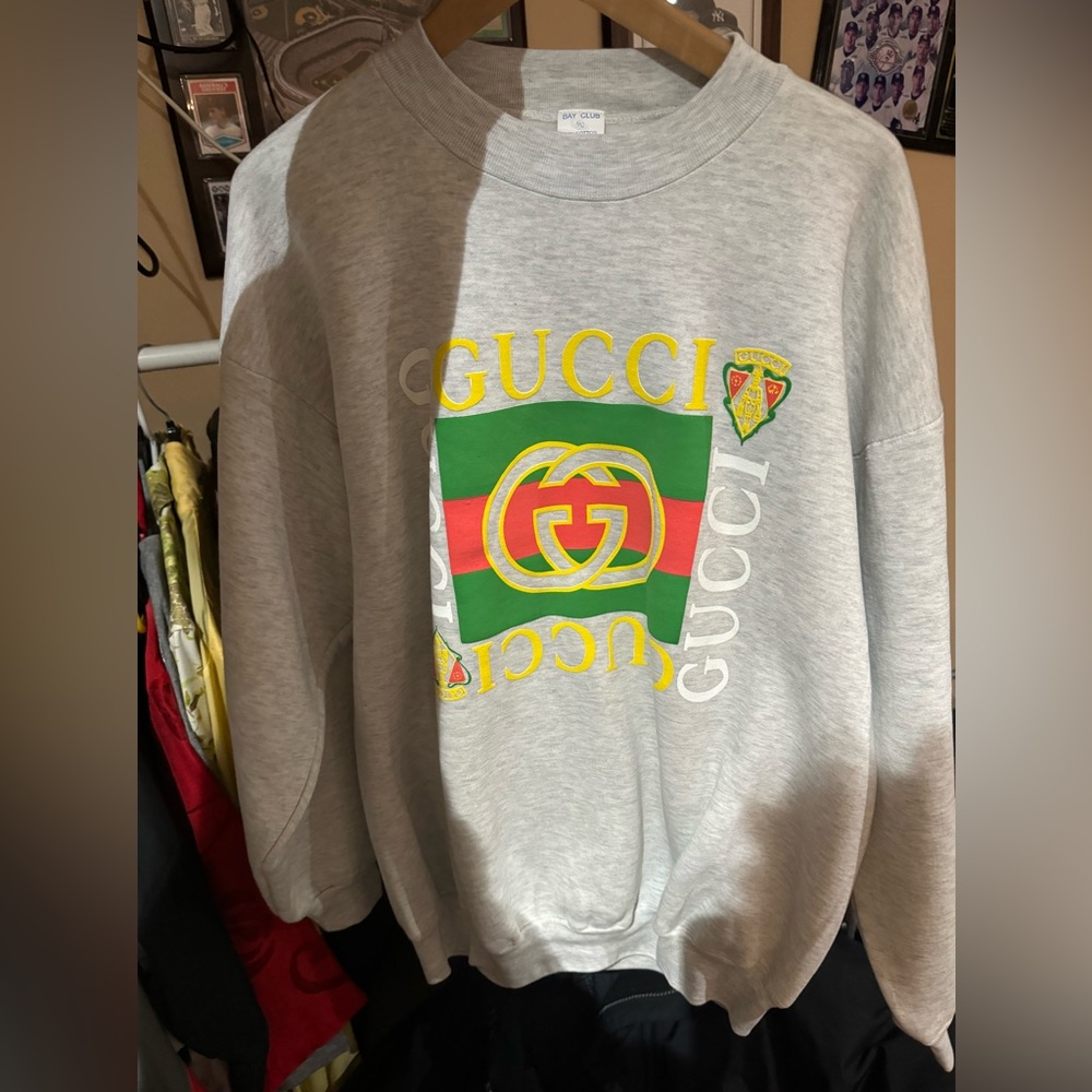 vintage retro gucci logo crew sweatshirt xxl dead stock bayside